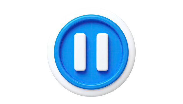 3D blue pause button, round with white border