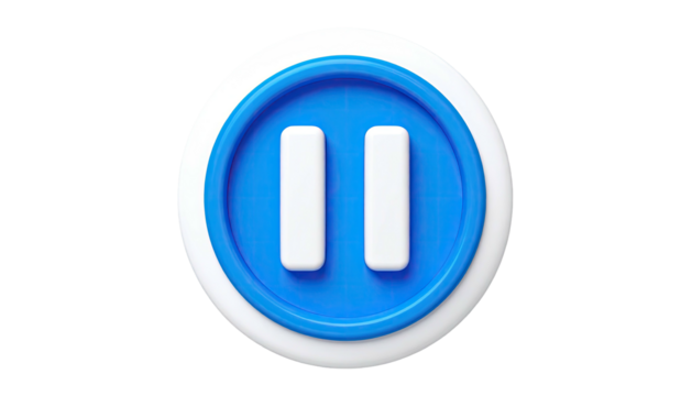 3D blue pause button, round with white border