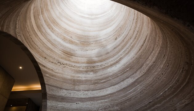 Abstract spiral concrete light well with textured walls and bright natural illumination