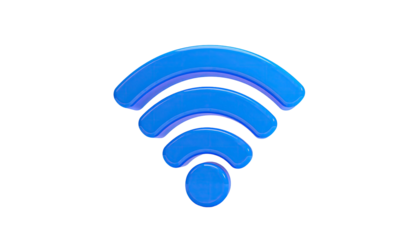 3D blue wifi symbol over black background, glossy and rounded