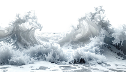 Crashing waves crest with foamy detail against a black void