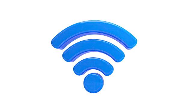 3D blue wifi symbol over black background, glossy and rounded