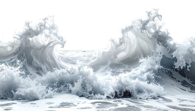 Crashing waves crest with foamy detail against a black void