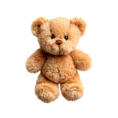 Obraz premium Fluffy brown teddy bear toy sitting on a white background on a transparent background, cut out