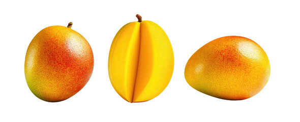 Whole and halved tropical fruit on black background
