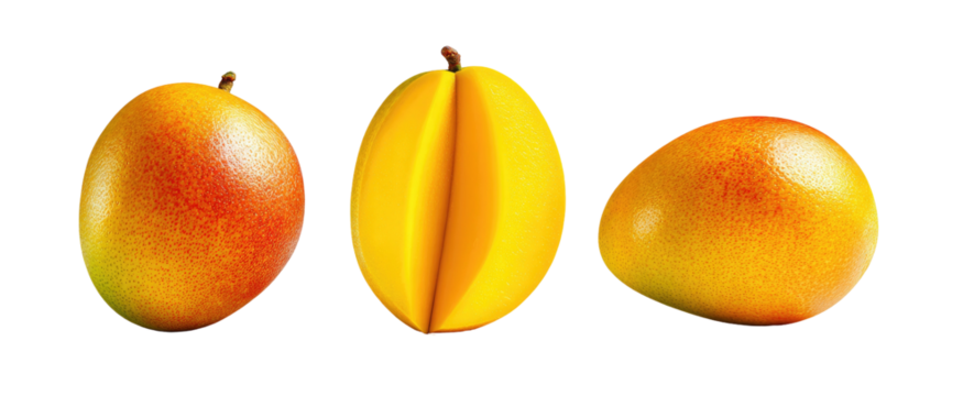 Whole and halved tropical fruit on black background