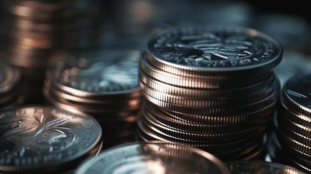 Macro Shot of Stacked Coins - Financial Wealth and Savings.