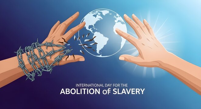 Celebrate freedom from slavery with this empowering world illustration, symbolizing hope and liberation on International Day for the Abolition of Slavery
