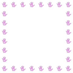 Pink Handprint Border with Hearts on White Background Frame