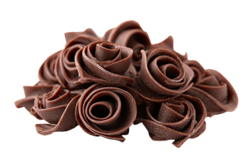 A dark chocolate bouquet of intricately piped rose swirls