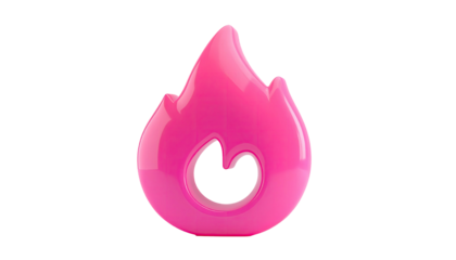 Glossy pink flame icon with internal negative space, against black