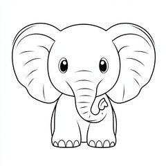 Obraz premium Adorable cartoon baby elephant line art drawing simple black and white outline