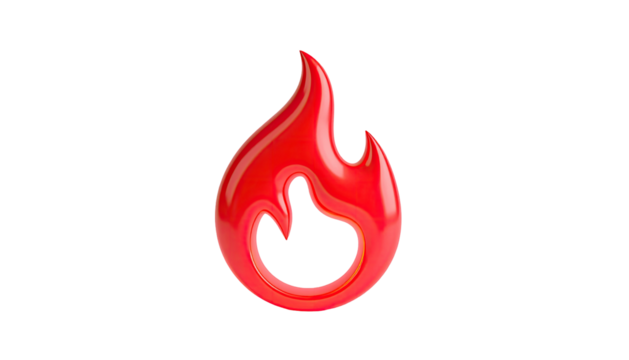 Red glossy fire emblem against black