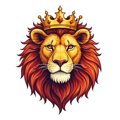 Majestic lion wearing a golden crown, symbol of power and royalty (Transparent Background)