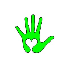 Obraz premium Green Handprint with Heart Shape Symbolizing Love and Care