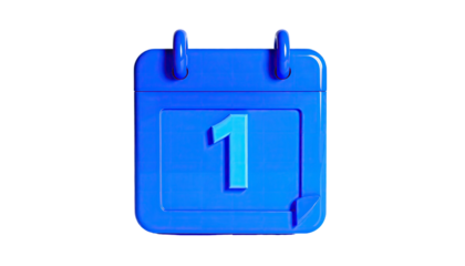 Blue calendar icon shows the number one on a black backdrop