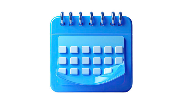Blue calendar icon with curled page on black background