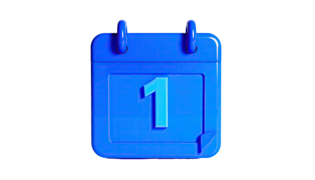 Blue calendar icon shows the number one on a black backdrop