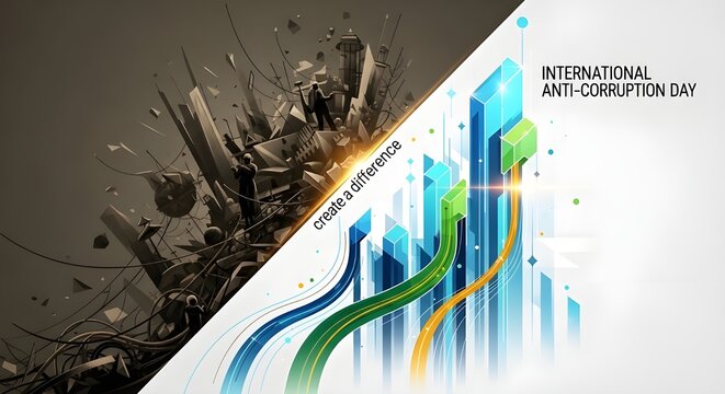 Empowering change against corruption for a better future with rising graph, signifying progress and integrity on International Anti-Corruption Day - Powered by Adobe