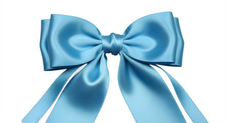 Elegant light blue satin ribbon bow isolated for gift wrapping and holiday decoration design. isolated PNG with Transparent Background