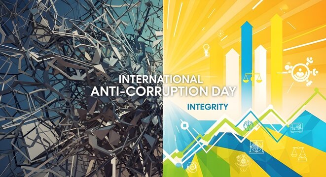 Empowering integrity for International Anti-Corruption Day with a modern graphic symbolizing transparency and ethical governance for a better world
