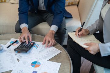 Finance and accountant team working in office for accounting and preparation services for financial...