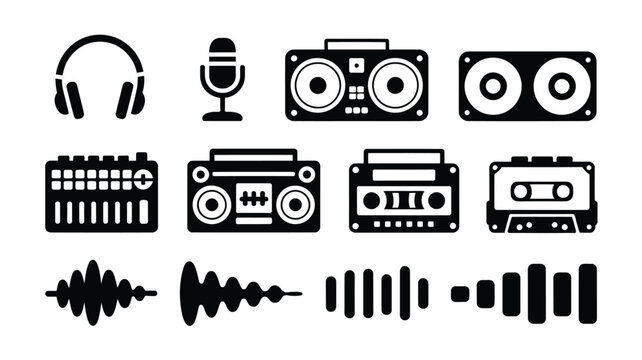 Retro music icons in black and white for a cool vintage vibe, perfect for music lovers, DJs, or anyone who appreciates classic audio equipment!