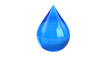 Isolated blue droplet with light reflecting on a dark background