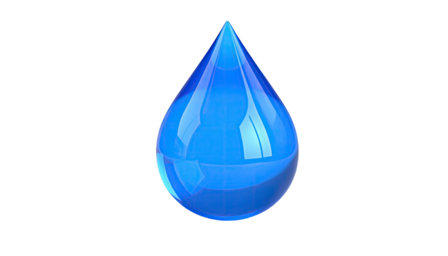 Isolated blue droplet with light reflecting on a dark background - Powered by Adobe