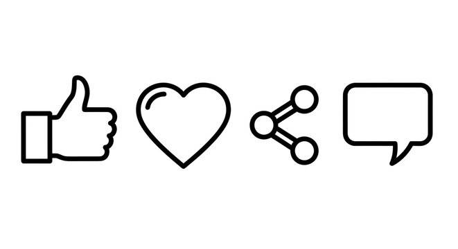 Social media icons thumbs up heart share and comment