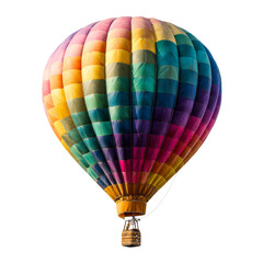 Naklejka premium Colorful hot air balloon basket suspended against a white background on a transparent background, cut out