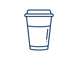Minimalist outline of a disposable coffee cup with a lid, isolated on a white background