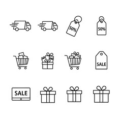 Sale icons set with shopping cart and gift boxes, cyber monday, cyber monday shoping,