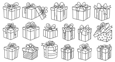 set of gift boxes line art