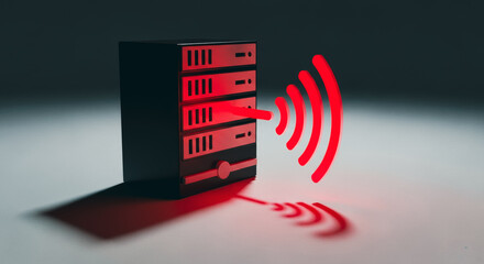 A visual depiction of data transmission, a server emits wireless signal. This image encapsulates the essence of digital communication and connectivity.
