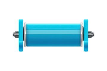 Glossy blue cylindrical object with silver-metal axles