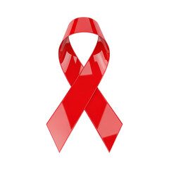 Glossy red ribbon symbolizes aids awareness and support campaign on transparent background