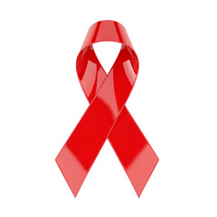 Glossy red ribbon symbolizes aids awareness and support campaign on transparent background