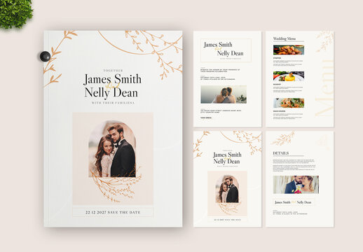 Wedding Invitation Card and Menu Template Design
