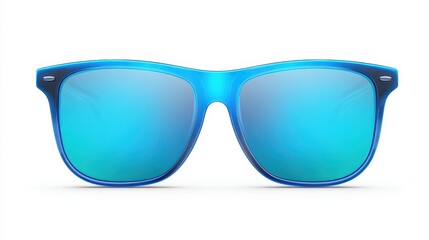 Blue framed sunglasses with mirrored lenses isolated on a white background product shot