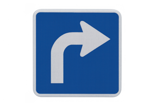 Road sign showing right turn direction indicating mandatory movement or information for drivers