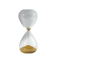 Hourglass, fine sand draining to bottom. Black background