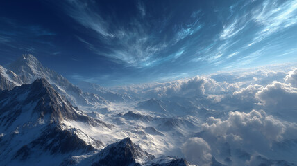Majestic Snow-Capped Mountain Peak Above the Clouds