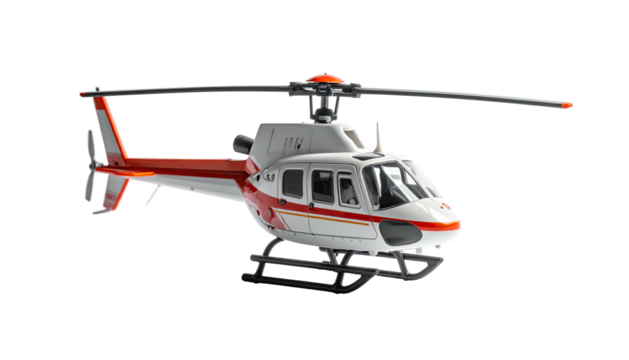 Red-trimmed white helicopter, isolated on black background
