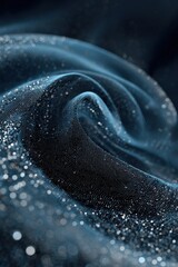 Blue abstract swirling fabric texture made of tiny glowing dots with bokeh effect