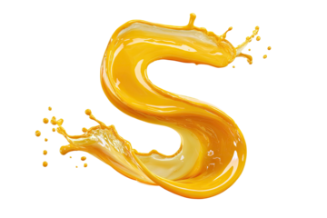 Curvy splash, orange liquid, letter 'S' shape, black back