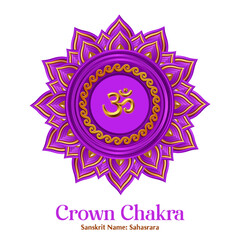 Crown Chakra Symbol Illustration - Sahasrara Violet Mandala Spiritual Enlightenment Icon on White Background