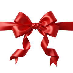 Elegant red satin ribbon bow for festive decorations on transparent background