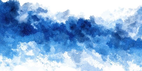 Blue watercolor splashes and textures with subtle white speckles on a white background
