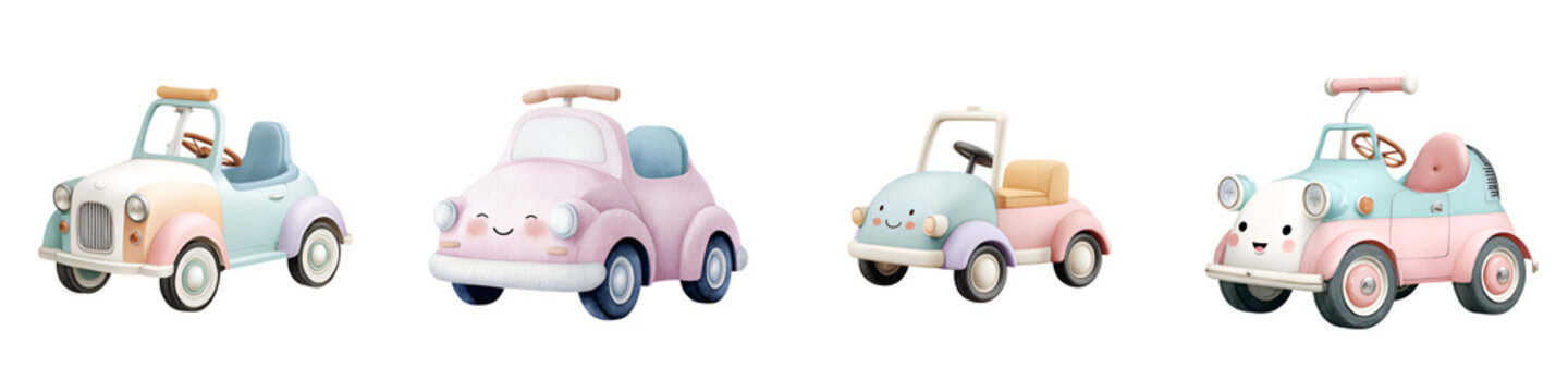 Fototapeta Pastel Toy Cars Illustration - Cute Vintage Transportation Collection